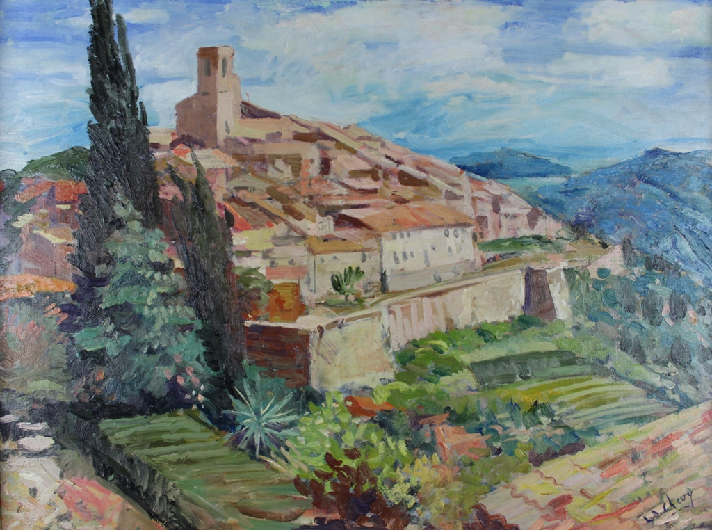 tableau Saint Paul de Vence Boxus-Chevy louise paysage,village  huile toile 2ime moiti 20e sicle
