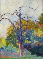 tableau L'arbre mort Van Mierlo Eugène paysage  huile carton 1ère moitié 20e siècle
