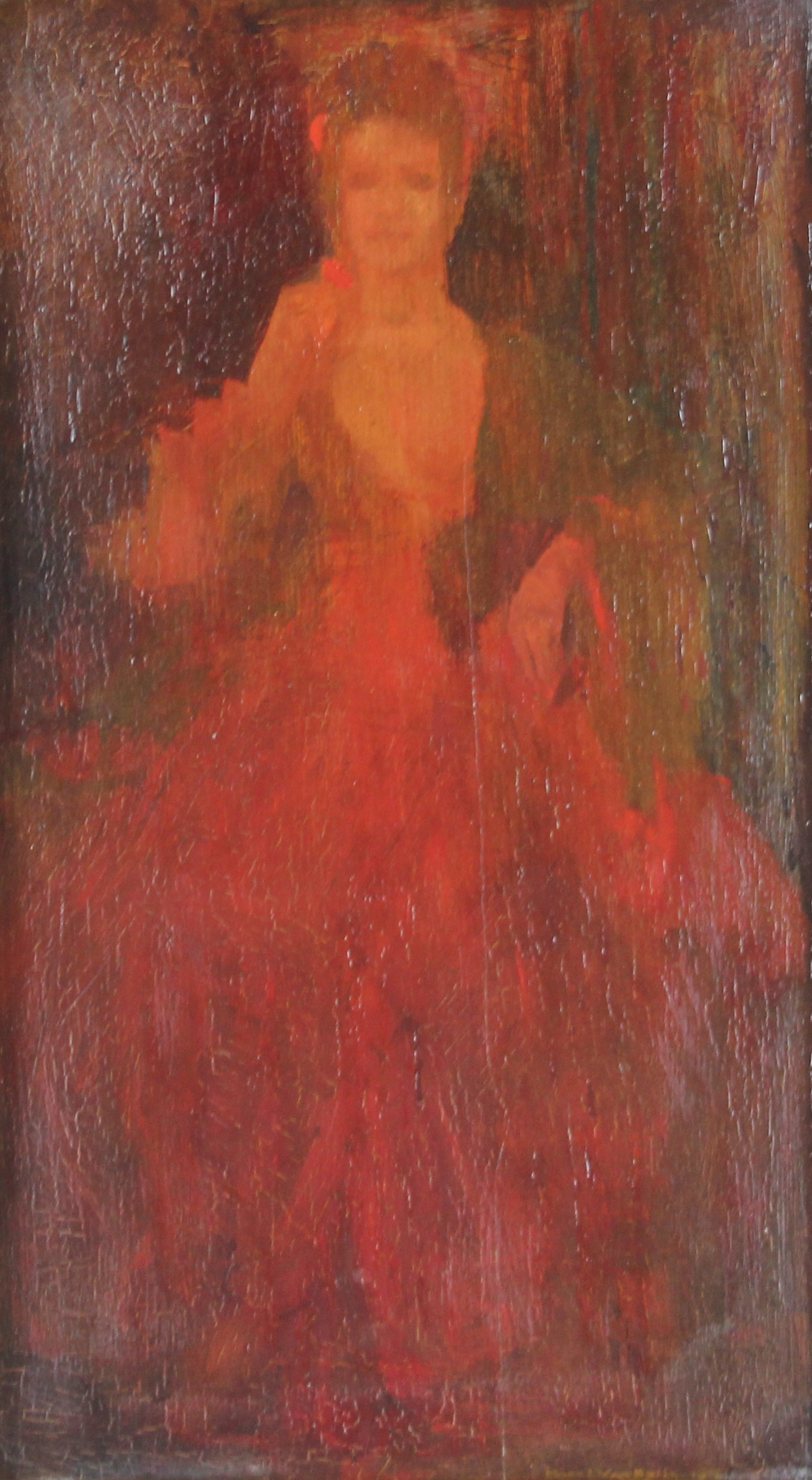 tableau La femme en rouge Van Belle Karel personnage,portrait  huile panneau 19e sicle