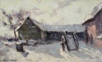 tableau Effet de lumière  en hiver Baertsoen Albert paysage  huile toile 1ère moitié 20e siècle
