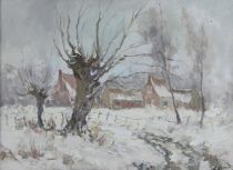 tableau Chaumire sous la neige Neirinck Albert paysage  huile toile 2ime moiti 20e sicle