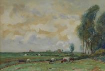 tableau Vaches au pr STEINMETZ Antonie Johan Mar animaux,paysage  aquarelle papier 1re moiti 20e sicle