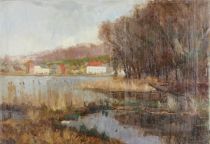 tableau Étang à Boistfort   Stobbaerts Pieter paysage  huile toile 1ère moitié 20e siècle