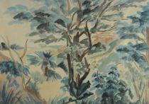 tableau Vue du jardin   paysage,sous-bois  aquarelle papier 2ième moitié 20e siècle