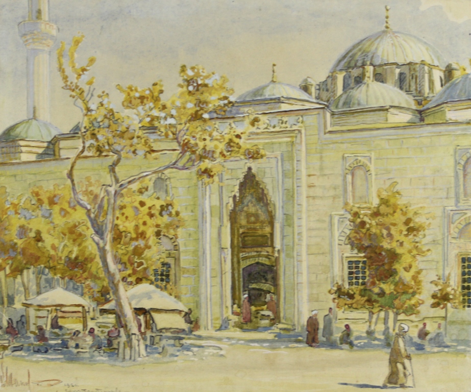 tableau Constantinople    orientaliste,personnage,ville  aquarelle papier 1ère moitié 20e siècle