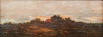tableau Couché de soleil   paysage  huile panneau 1ère moitié 20e siècle