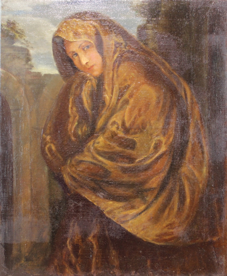 tableau La femme au manteau    personnage  huile toile 1ère moitié 20e siècle