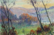 tableau Vallée de la Meuse à Profondeville Colignon Eugène paysage  huile carton 1ère moitié 20e siècle