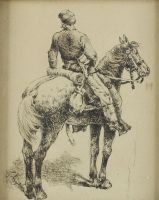 tableau Le cavalier militaire   militaire  encre  19e siècle