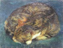 tableau Le chat endormi    animaux  huile toile 1ère moitié 20e siècle