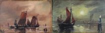 tableau Vues de bateaux en mer   marine  huile panneau 