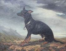 tableau Le guetteur  Bogaerts Em animaux  huile toile 19e siècle