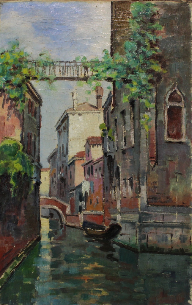 tableau Canal à Venise   marine,ville  huile toile 1ère moitié 20e siècle