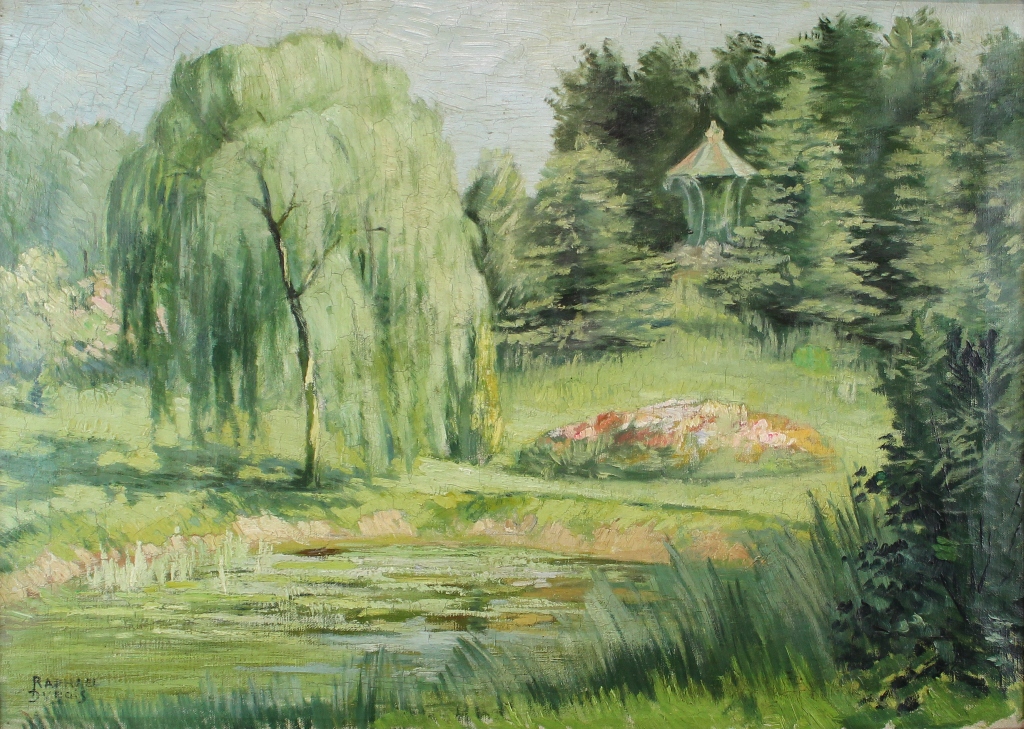 tableau Le parc Dubois Raphael paysage  huile toile 1re moiti 20e sicle
