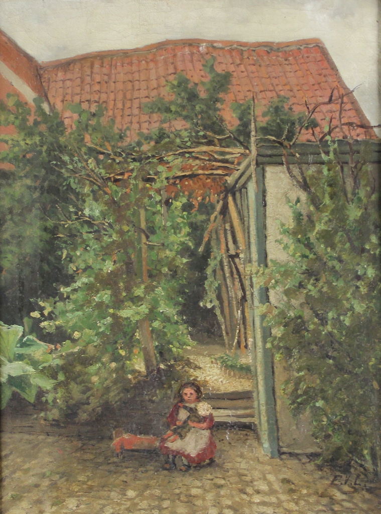 tableau La petite fille et sa poupée   personnage,scène de genre  huile toile 1ère moitié 20e siècle