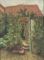 tableau La petite fille et sa poupée   personnage,scène de genre  huile toile 1ère moitié 20e siècle