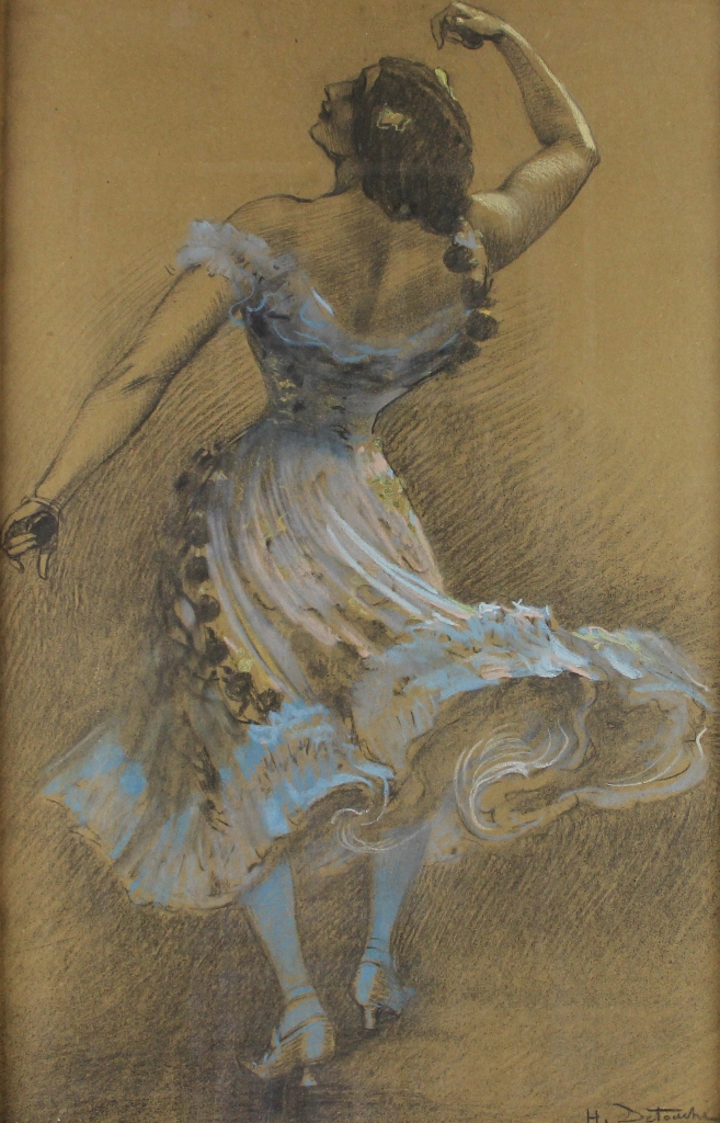 tableau la danseuse de castagnettes  DETOUCHE Henry-Julien personnage  pastel papier 19e sicle