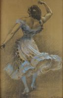 tableau la danseuse de castagnettes  DETOUCHE Henry-Julien personnage  pastel papier 19e siècle
