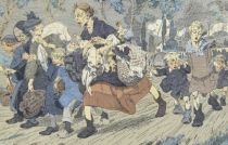 tableau La fuite Ost Alfred personnage,scène rurale  estampe papier 1ère moitié 20e siècle