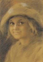 tableau Le sourire   personnage,portrait  mixte papier 1ère moitié 20e siècle