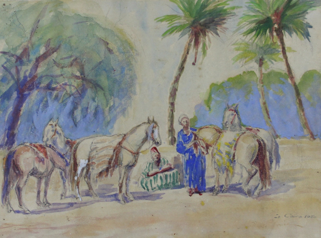tableau Le Caire   orientaliste,personnage  aquarelle papier 1ère moitié 20e siècle