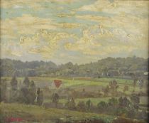 tableau Paysage Brabançon  Binjé Franz paysage  huile isorel 1ère moitié 20e siècle