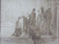 tableau Clbration Madou Jean-Baptiste religieux  lavis papier 19e sicle