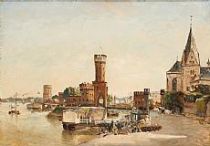 tableau Quai en Hollande Walckiers Gustave marine,ville  huile panneau 19e siècle