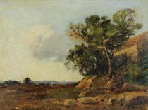 tableau La Promeneuse  Colin Paul Emile paysage,personnage  huile toile 19e siècle