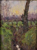 tableau Vision d'artiste Fermeuse Victor paysage  huile panneau 1ère moitié 20e siècle