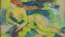 tableau Couchée nue   nu,personnage  huile carton 2ième moitié 20e siècle