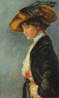 tableau Songeuse LEVEQUE Auguste personnage,portrait  huile marouflé 1ère moitié 20e siècle