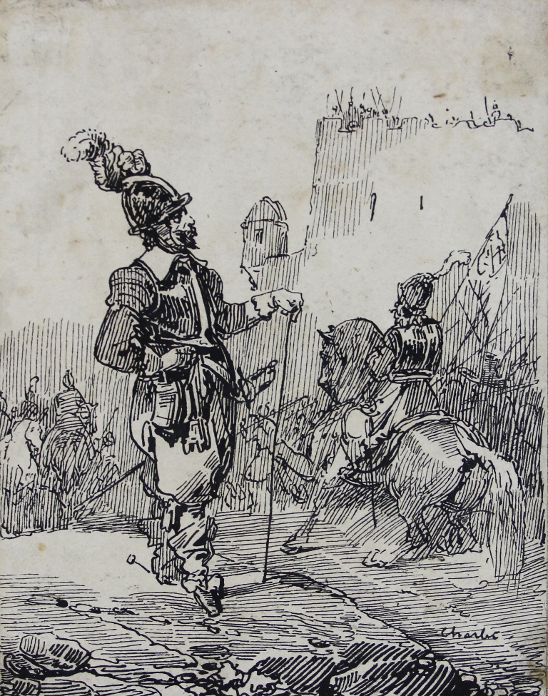 tableau Le sige  CHARLET  Nicolas-Toussaint militaire,ville  encre papier 19e sicle