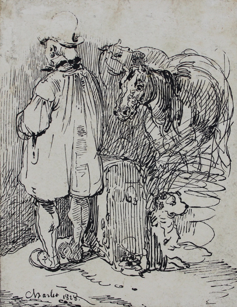 tableau Le marchand de chevaux CHARLET  Nicolas-Toussaint animaux,personnage  encre papier 19e sicle