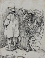 tableau Le marchand de chevaux CHARLET  Nicolas-Toussaint animaux,personnage  encre papier 19e siècle