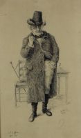 tableau Au bistro   personnage,portrait  encre papier 19e siècle