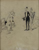 tableau Un petit bonjour   caricature,humoristique,personnage  encre toile 1ère moitié 20e siècle