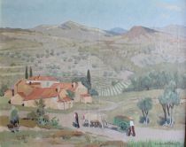 tableau Paysage méditerranéen  Vetcour Fernand scène rurale  huile toile 2ième moitié 20e siècle