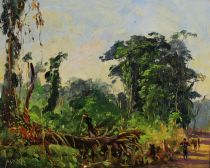 tableau l'afrique Marques Guilhermo D'O paysage,africaniste  huile triplex 2ième moitié 20e siècle