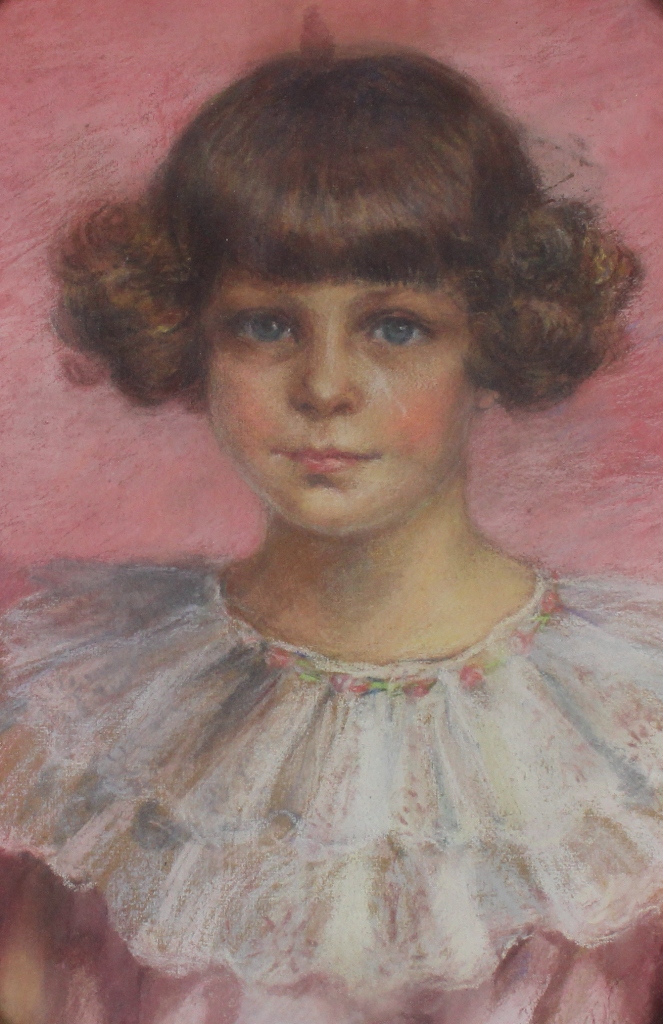 tableau La Jeune fille   portrait  pastel toile 1ère moitié 20e siècle