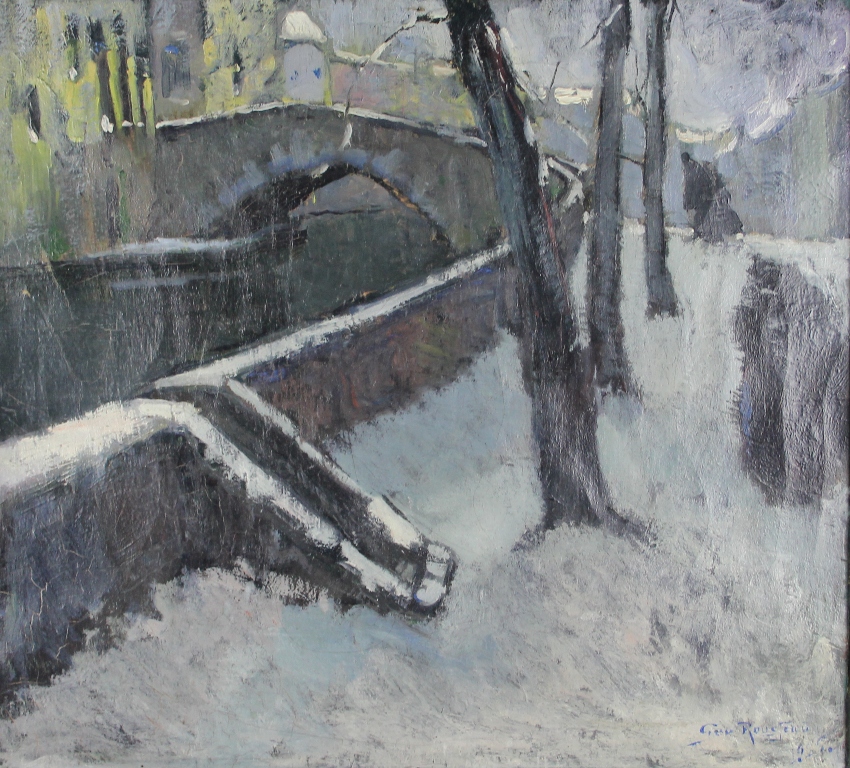 tableau Pont  Bruges Rousseau Go (Georges) scne de genre,ville  huile toile 1re moiti 20e sicle