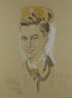 tableau La dame au chignon   personnage,portrait  mixte papier 2ième moitié 20e siècle