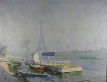 tableau Pont de Passy (tour eiffel ) Poreau Oswald paysage,ville  huile toile 1ère moitié 20e siècle