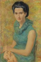 tableau La dame en vert Dasnoy Albert personnage,portrait  huile toile 1ère moitié 20e siècle