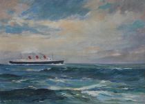 tableau Le transatlantique  De Decker Luc marine,paysage,paysage marin  huile toile 1ère moitié 20e siècle