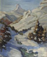 tableau Le cervin zermatt   paysage,paysage de montagne  huile toile 2ième moitié 20e siècle