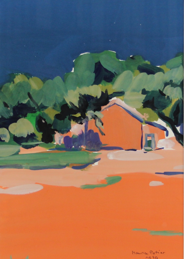 tableau La maison orange POTIER Maurice paysage  gouache panneau 2ième moitié 20e siècle