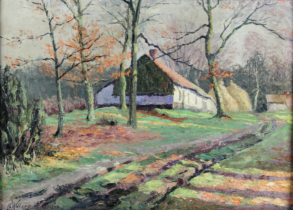tableau Chaumire en campine Wellens  Charles (Karel) paysage  huile toile 1re moiti 20e sicle