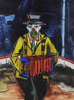 tableau Le clown  Wildanger Mathis personnage  huile papier 2ième moitié 20e siècle