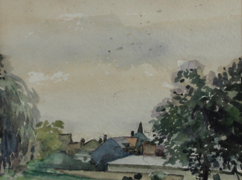 tableau Vue de Stavelot De Haas-Teichen (Baron) Franz paysage,ville  aquarelle papier 2ième moitié 20e siècle